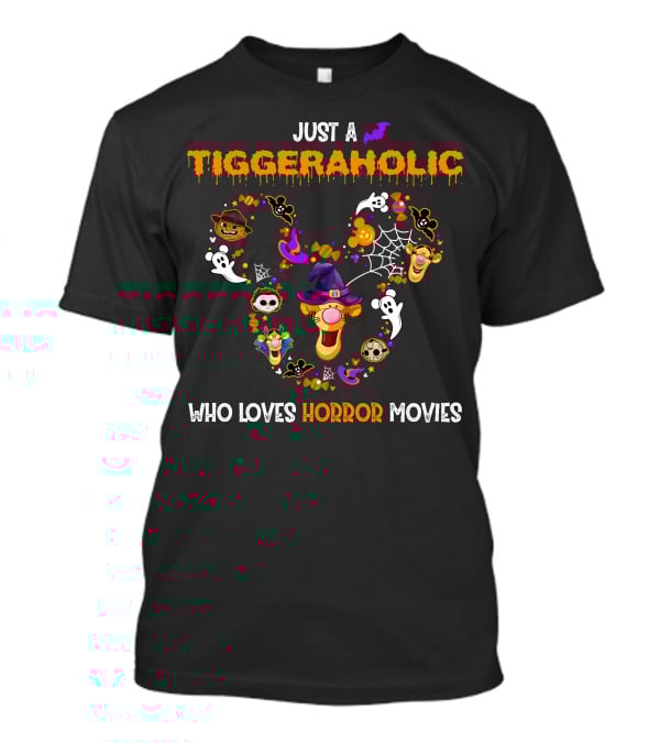 Tiggeraholic Who Loves Horror Movies Halloween Icons T-Shirt