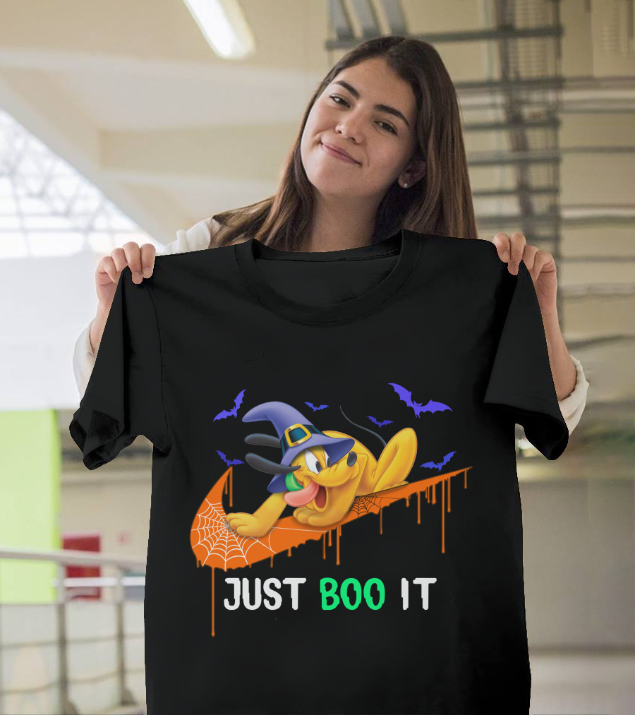 Just Boo It Halloween Pluto Witch Hat Bats Nike Swoosh T-Shirt