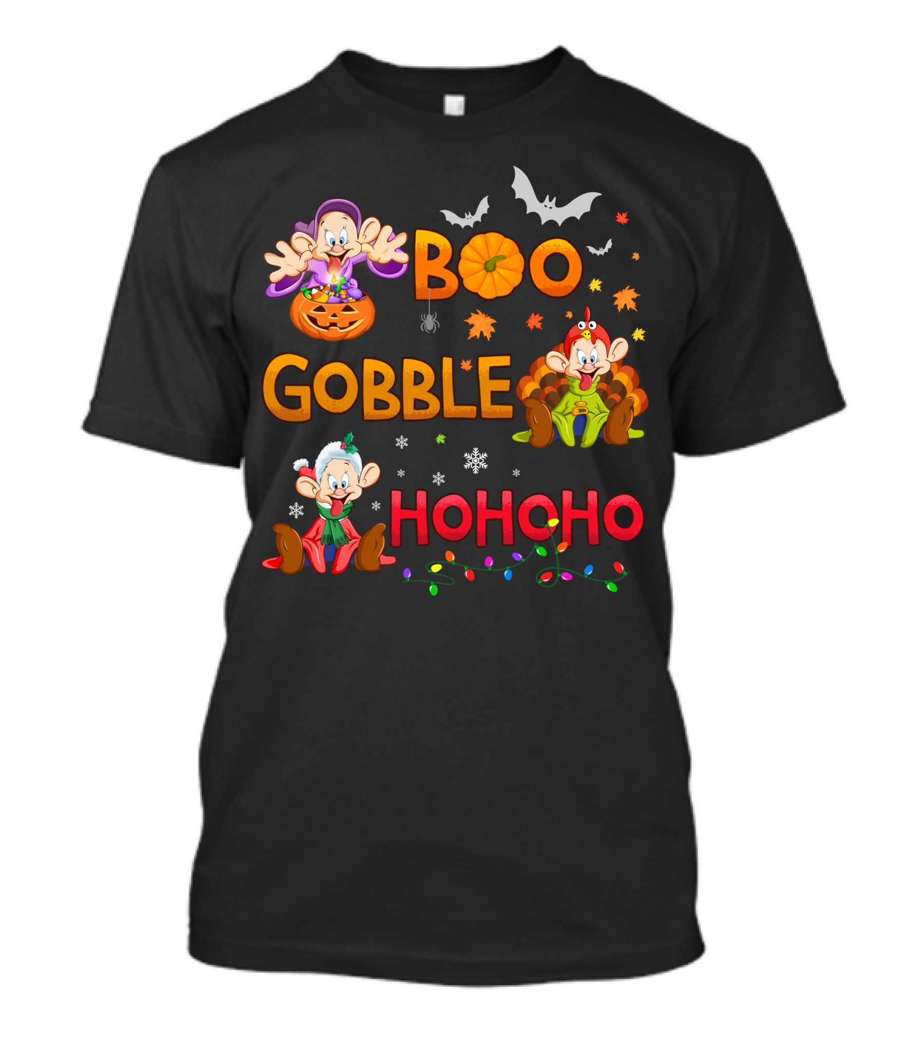 Boo Gobble Hohoho Dopey Halloween Thanksgiving Christmas T-Shirt