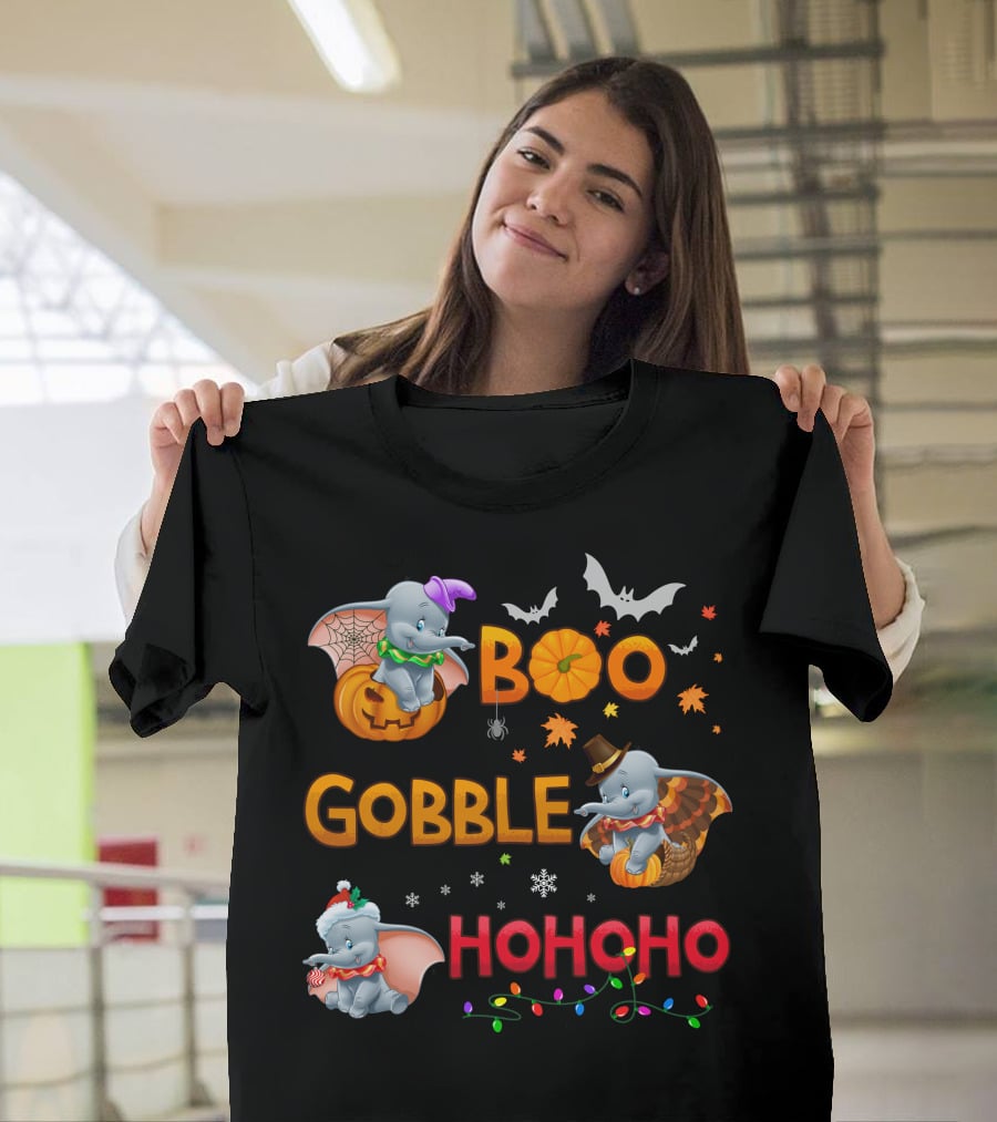 Boo Gobble Hohoho Dumbo Halloween Thanksgiving Christmas Collection T-Shirt