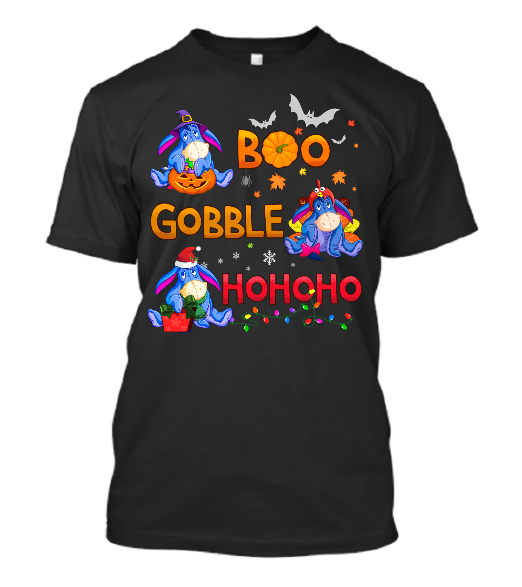 Eeyore Boo Gobble Ho Ho Ho Fall Halloween Thanksgiving Christmas T-Shirt