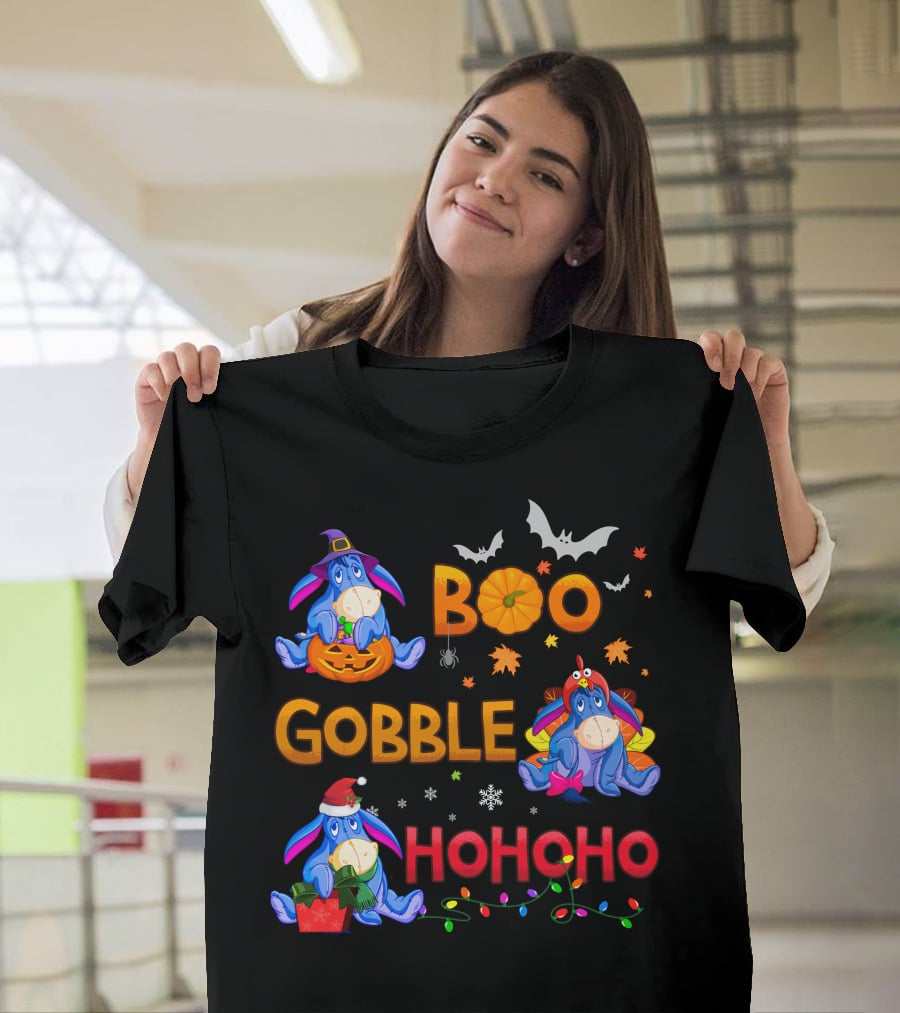 Eeyore Boo Gobble Ho Ho Ho Fall Halloween Thanksgiving Christmas T-Shirt