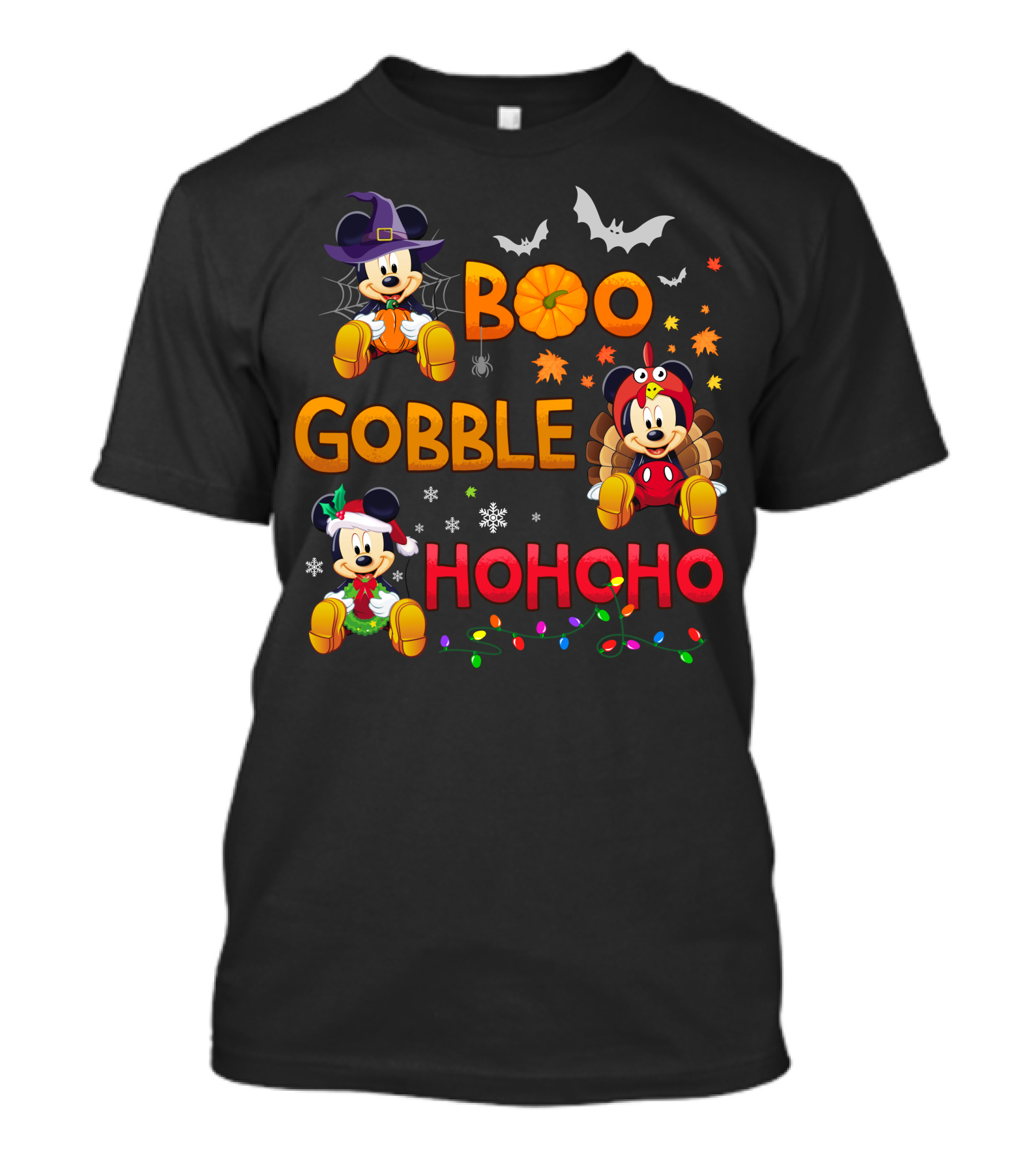 Boo Gobble Hohoho Mickey Mouse Halloween Thanksgiving Christmas T-Shirt