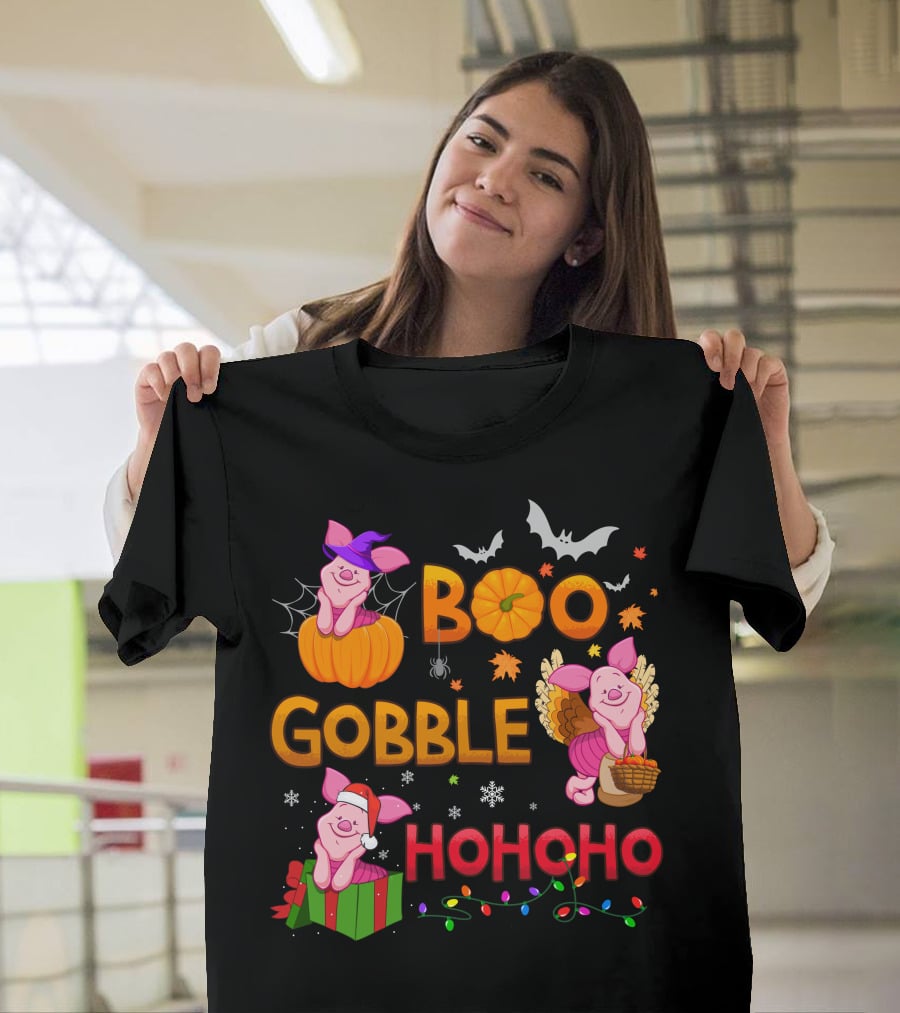 Piglet Boo Gobble Ho Ho Ho Holiday Seasons T-Shirt