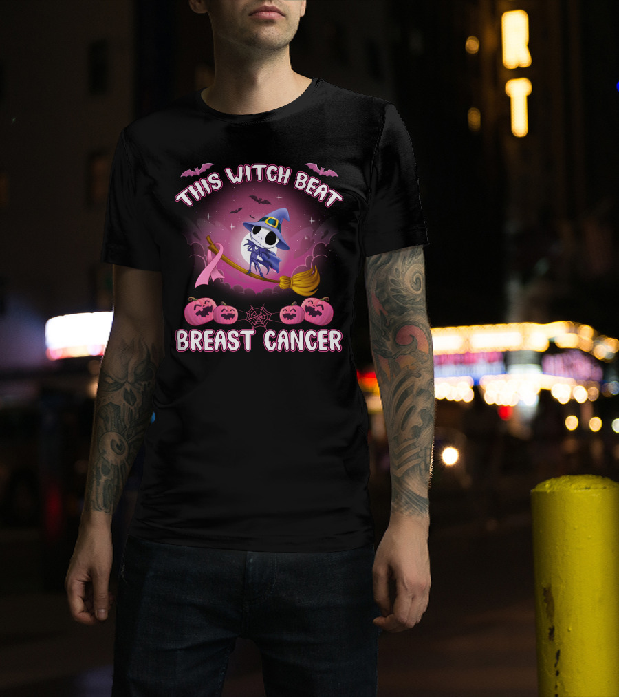 This Witch Beat Breast Cancer Halloween Pink Ribbon Jack-O-Lanterns T-Shirt