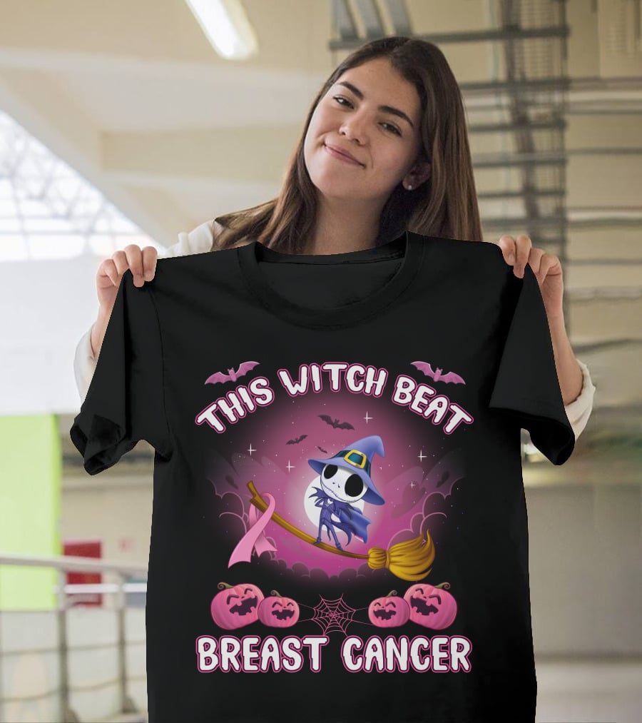 This Witch Beat Breast Cancer Halloween Pink Ribbon Jack-O-Lanterns T-Shirt
