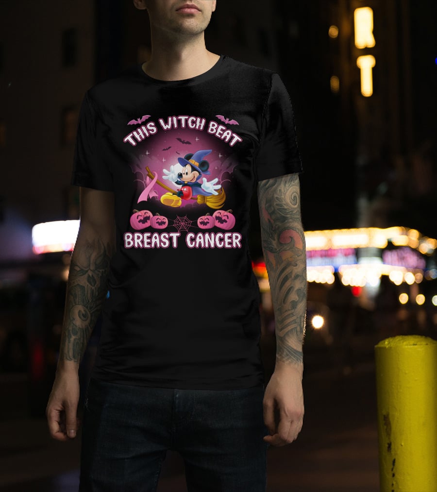 This Witch Beat Breast Cancer Mickey Halloween Pink Ribbon T-Shirt