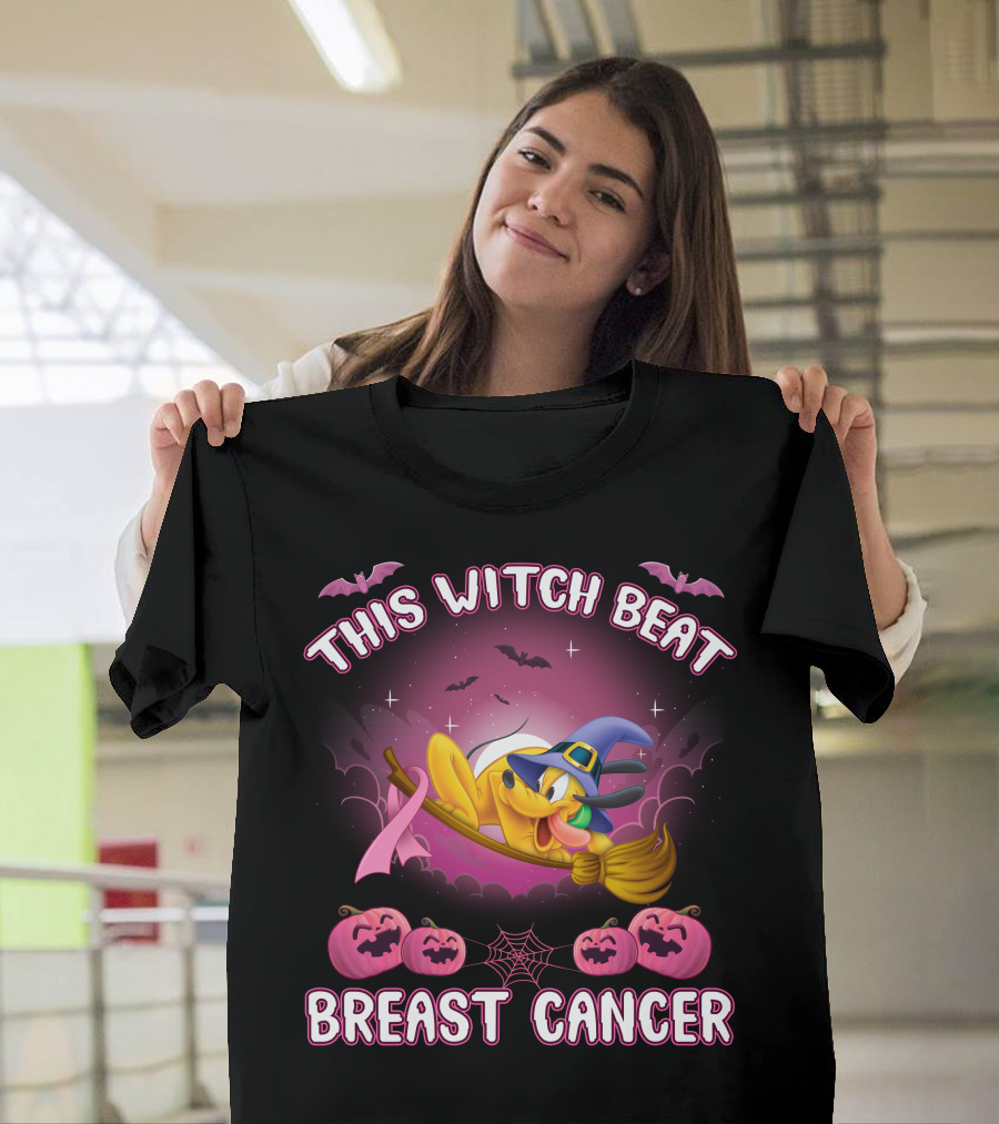 This Witch Beat Breast Cancer Pluto Hat Broom Pumpkins Bat T-Shirt