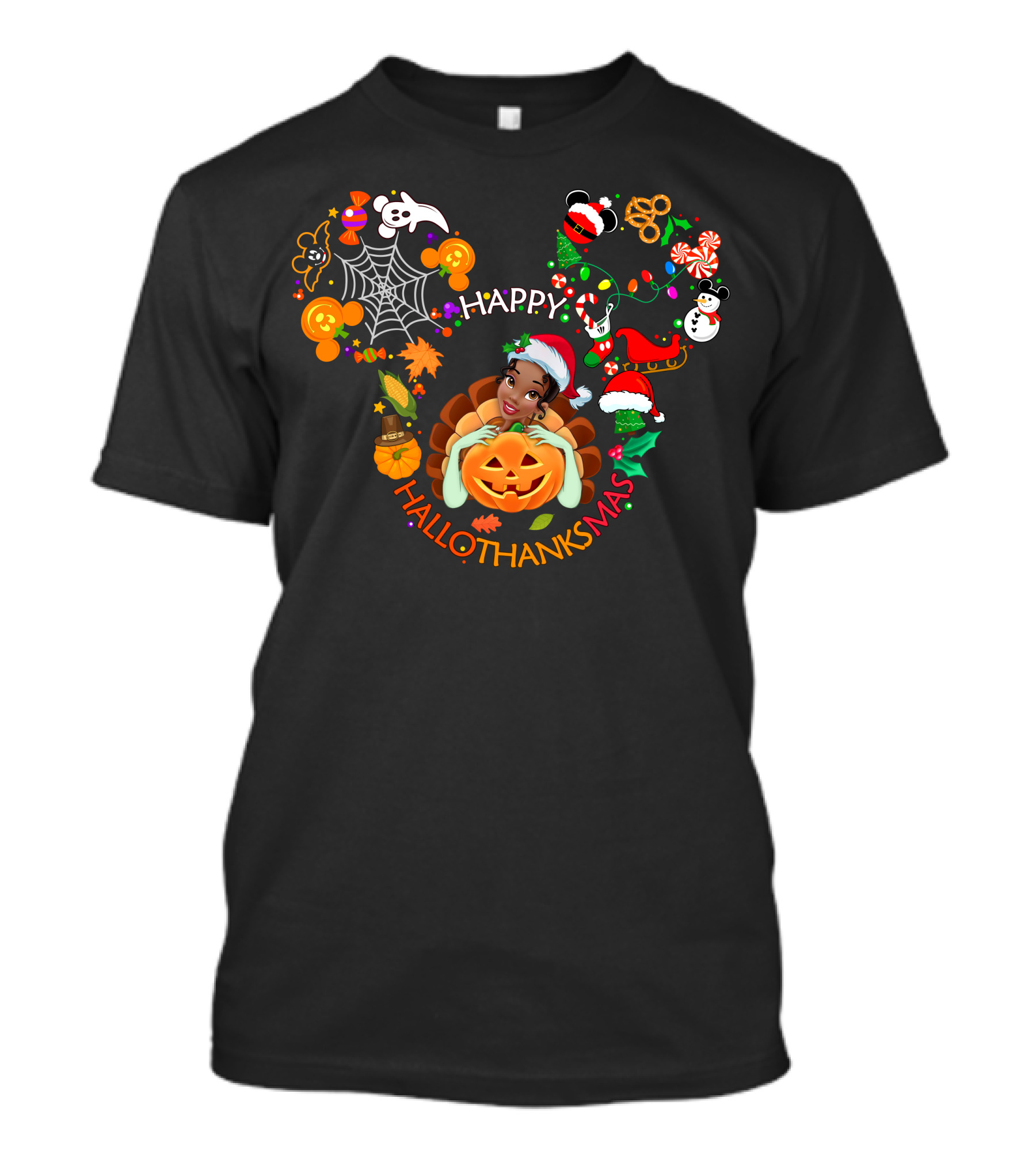 Happy Hallothanksmas Tiana Pumpkin Festive Disney Inspired T-Shirt