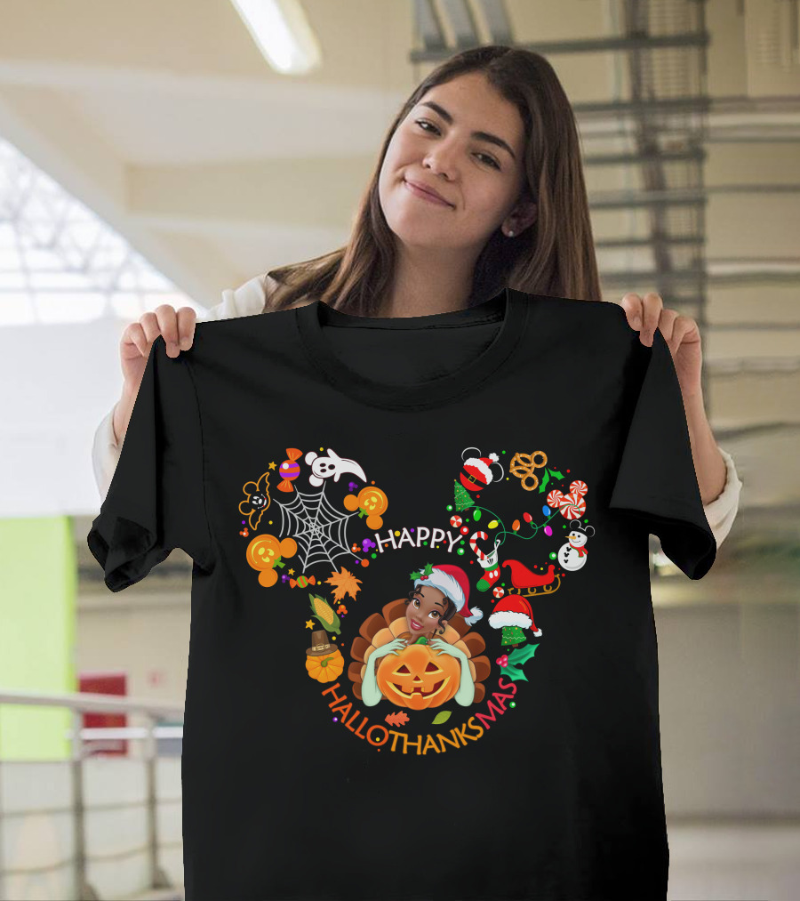 Happy Hallothanksmas Tiana Pumpkin Festive Disney Inspired T-Shirt