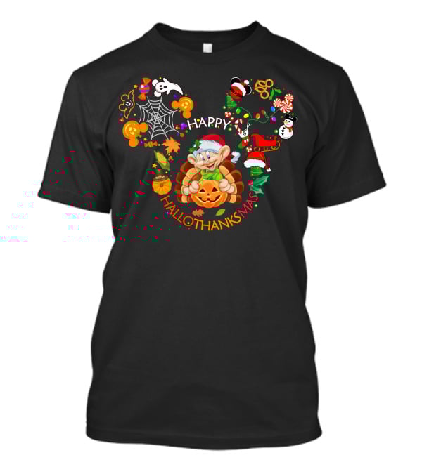 Happy Hallothanksmas Dopey Christmas Halloween Thanksgiving T-Shirt