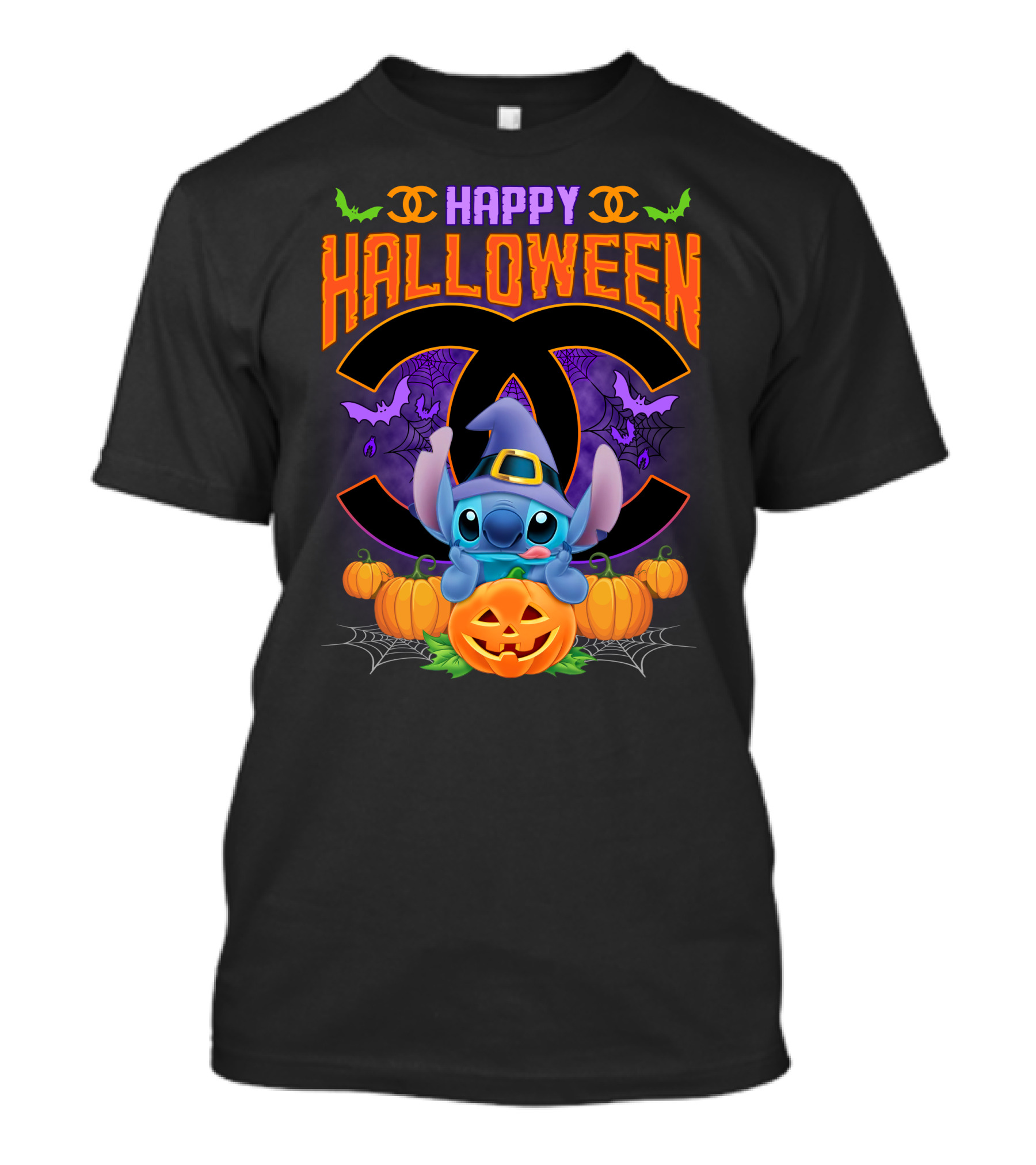 Stitch Happy Halloween Pumpkins And Bats T-Shirt