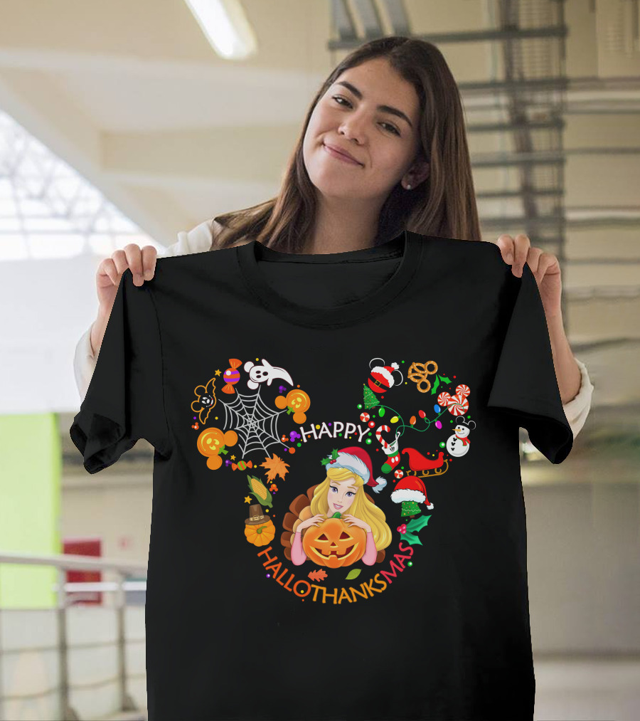 Happy Hallothanksmas Aurora Disney Holiday Crossover T-Shirt