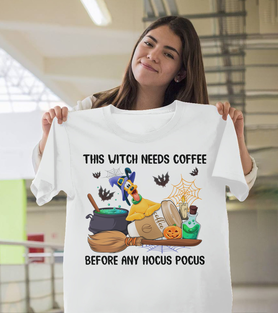 This Witch Needs Coffee Before Any Hocus Pocus Pluto Halloween T-Shirt
