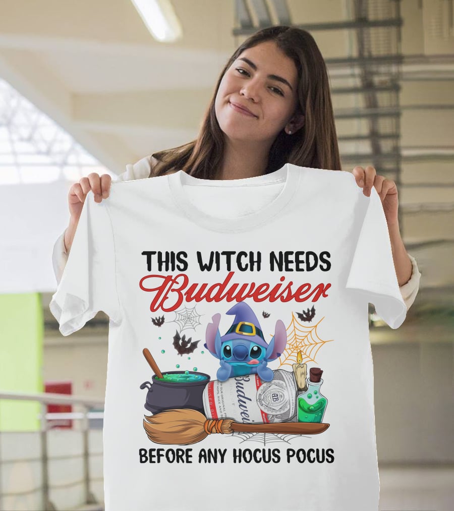 This Witch Needs Budweiser Before Any Hocus Pocus Stitch T-Shirt