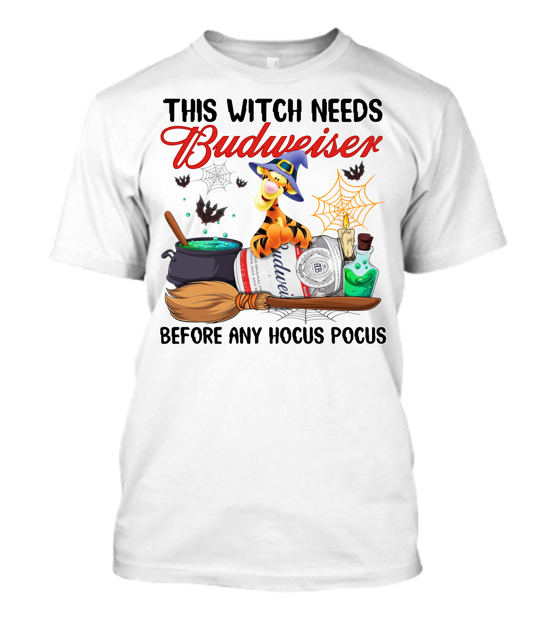 This Witch Needs Budweiser Before Any Hocus Pocus Tigger Halloween Fiesta T-Shirt