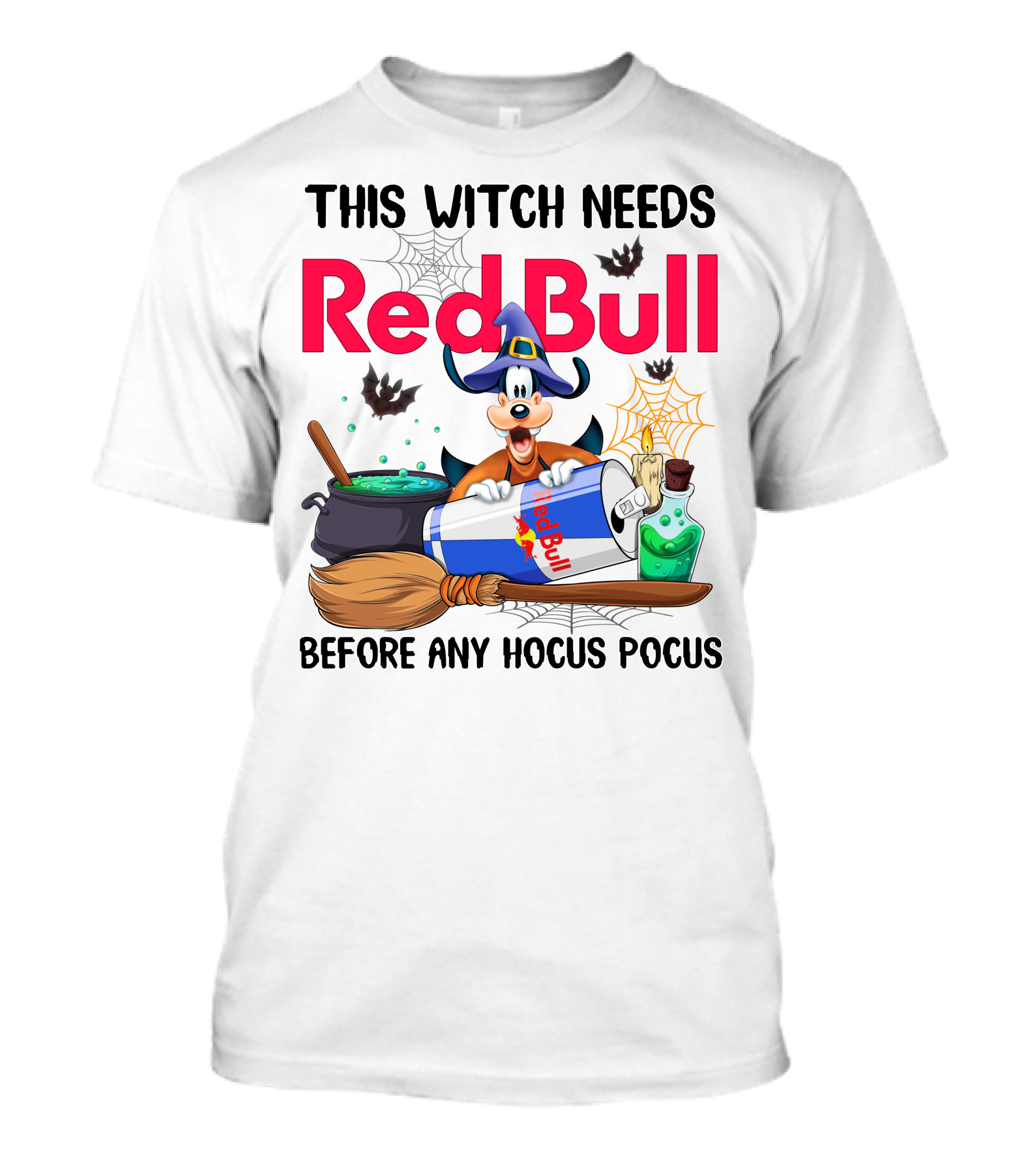 This Witch Needs Red Bull Before Any Hocus Pocus Goofy Halloween Theme T-Shirt