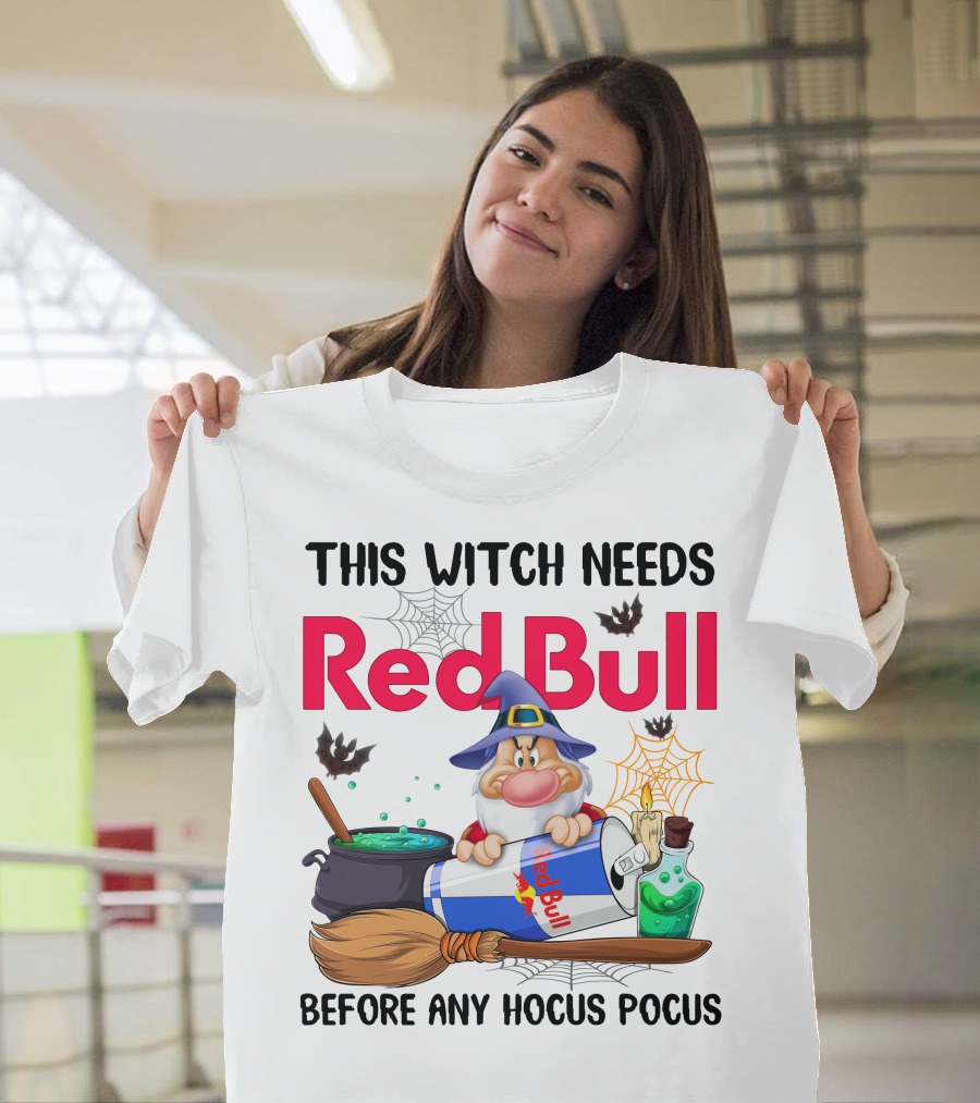 This Witch Needs Red Bull Before Any Hocus Pocus Grumpy Wizard And Bats Scene T-Shirt