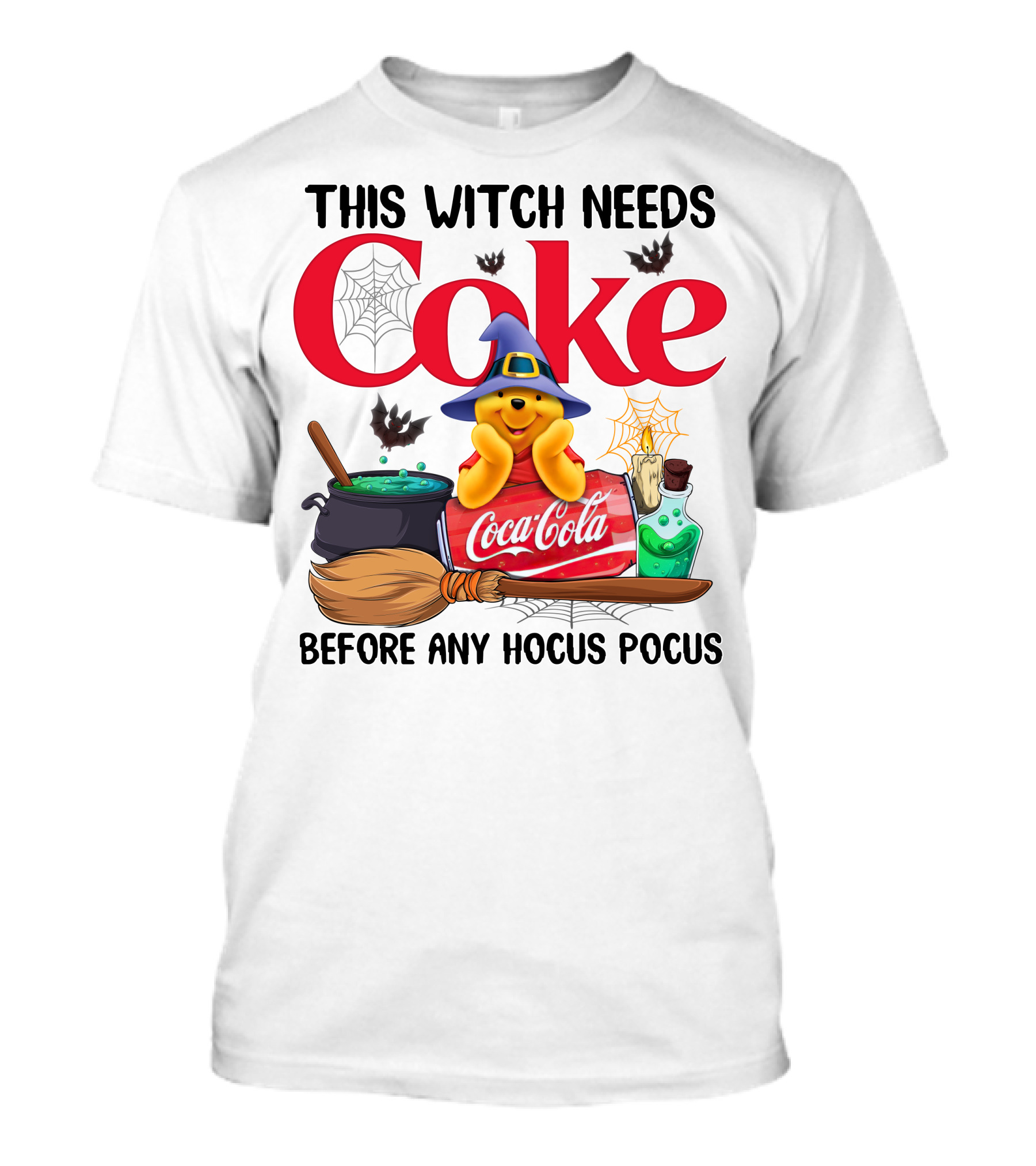 This Witch Needs Coke Coca-Cola Hocus Pocus Pooh Wizard Hat Broom Cauldron Potion T-Shirt