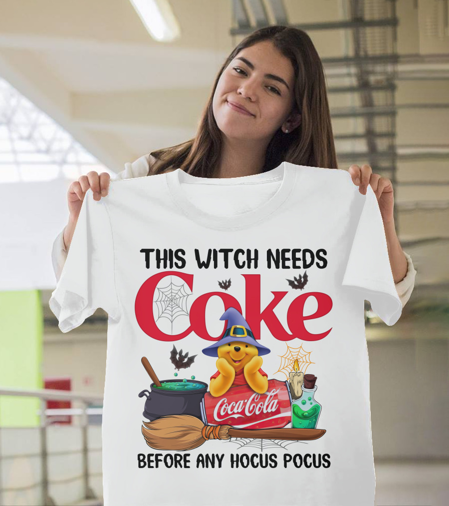 This Witch Needs Coke Coca-Cola Hocus Pocus Pooh Wizard Hat Broom Cauldron Potion T-Shirt