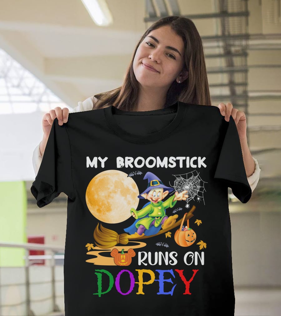 My Broomstick Runs On Dopey Halloween Moon Magic T-Shirt