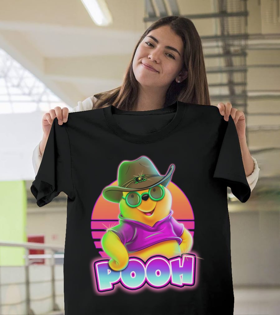 Pooh Retro Neon Style With Sunglasses And Hat T-Shirt