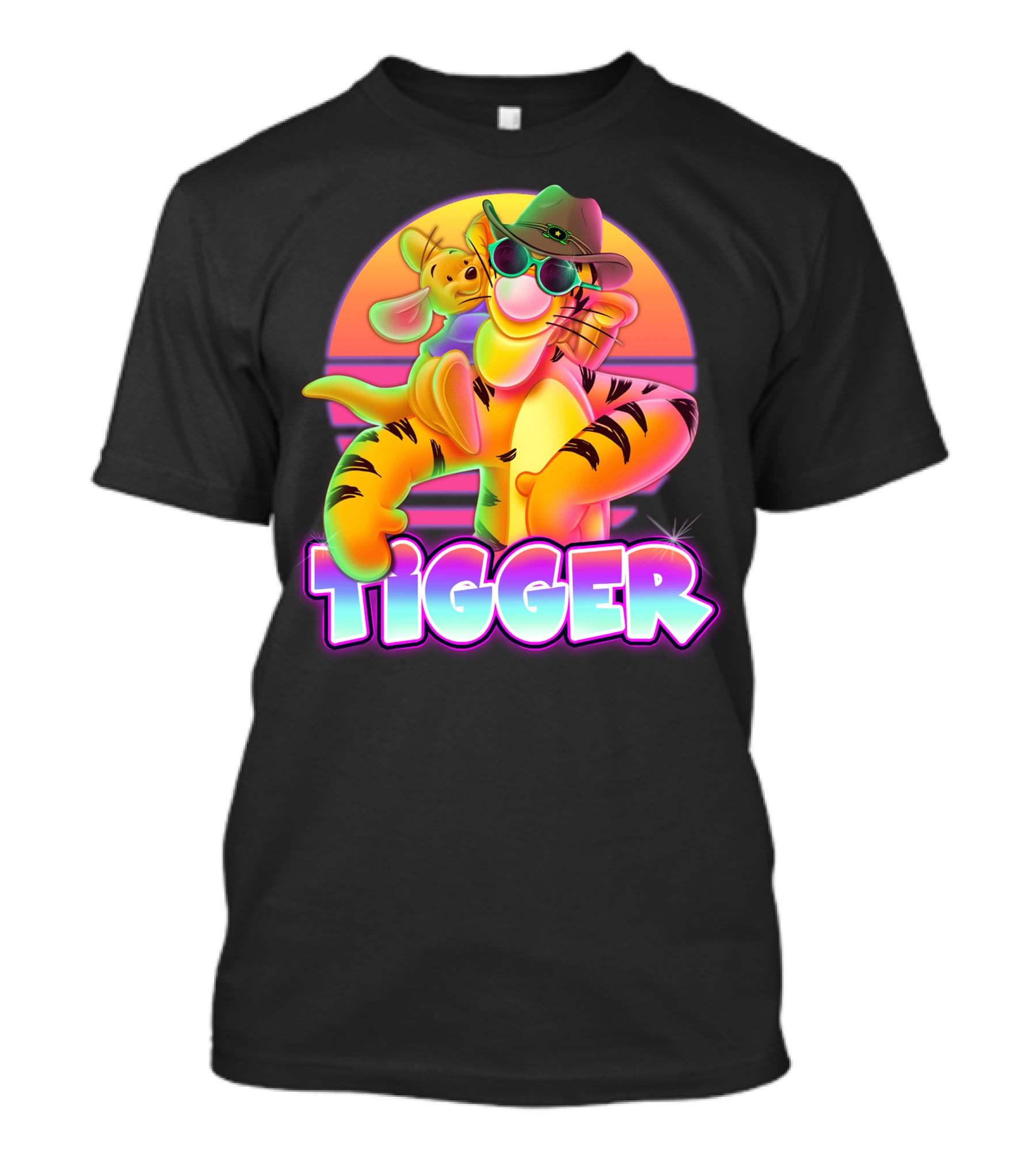 Tigger Retro Sunset Style With Piglet And Cool Hat T-Shirt