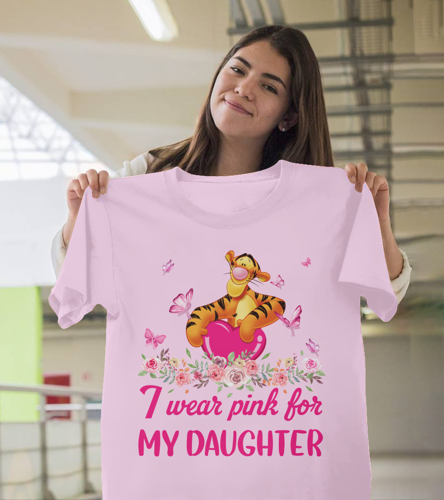 Tigger I Wear Pink For My Daughter Butterfly Flowers T-Shirt