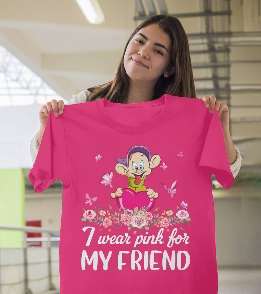 Dopey I Wear Pink For My Friend Butterflies Roses T-Shirt