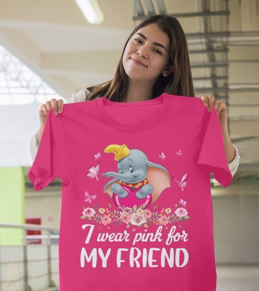 Dumbo I Wear Pink For My Friend Butterflies And Flowers T-Shirt