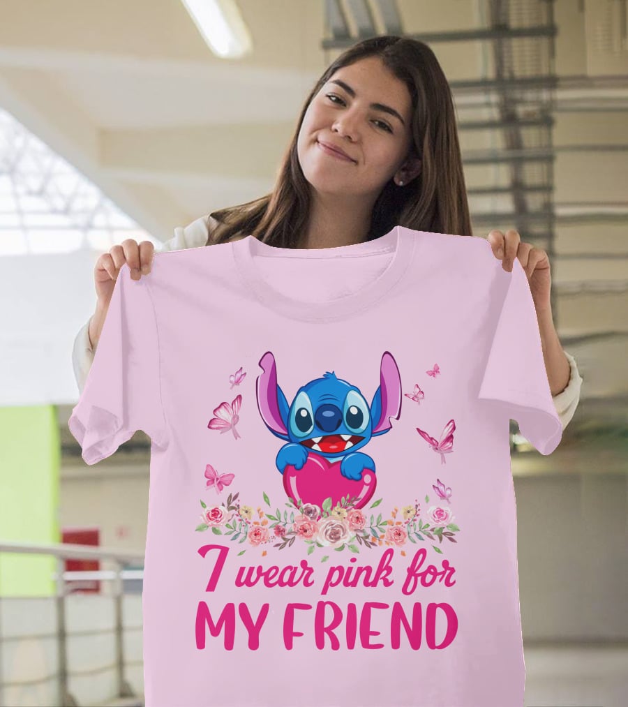Stitch I Wear Pink For My Friend T-Shirt
