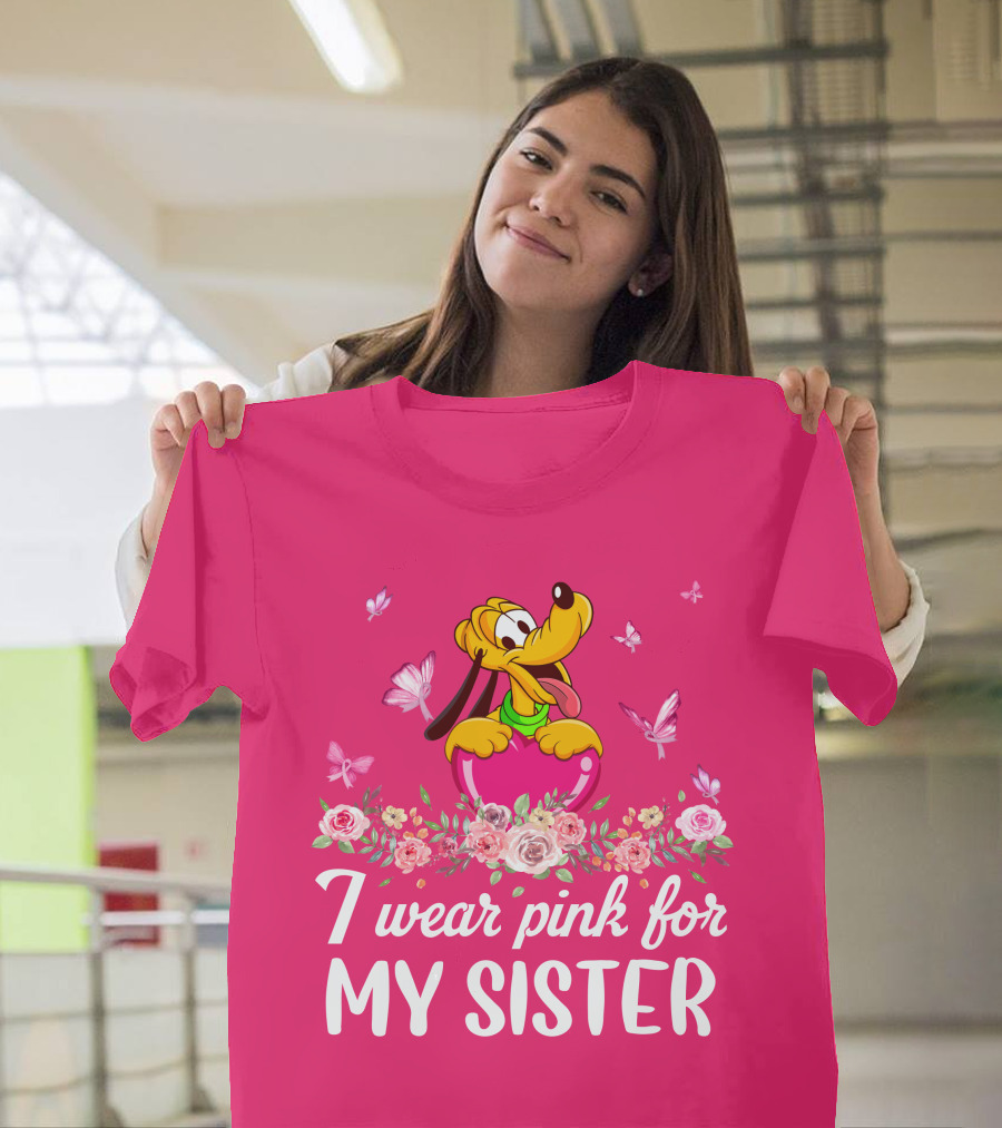 I Wear Pink For My Sister Pluto Butterflies And Flowers T-Shirt