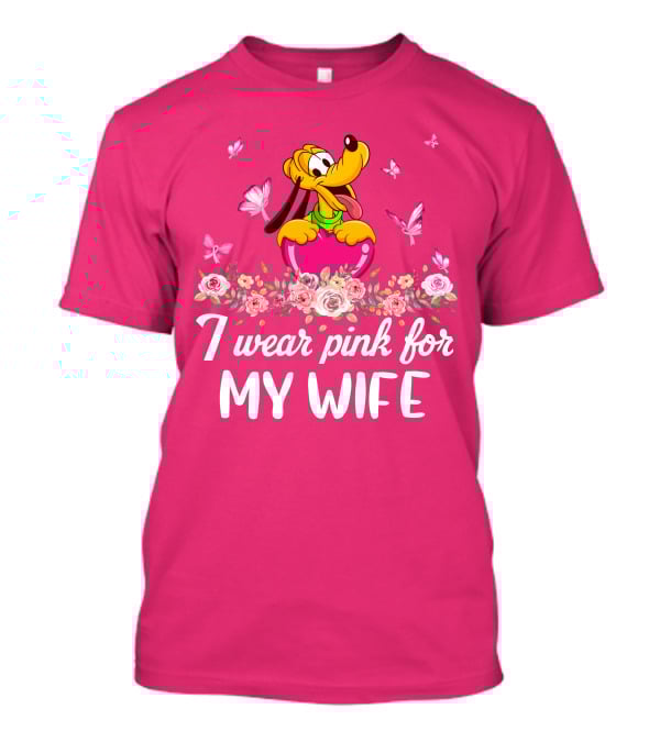 I Wear Pink For My Wife Pluto Butterfly And Floral T-Shirt