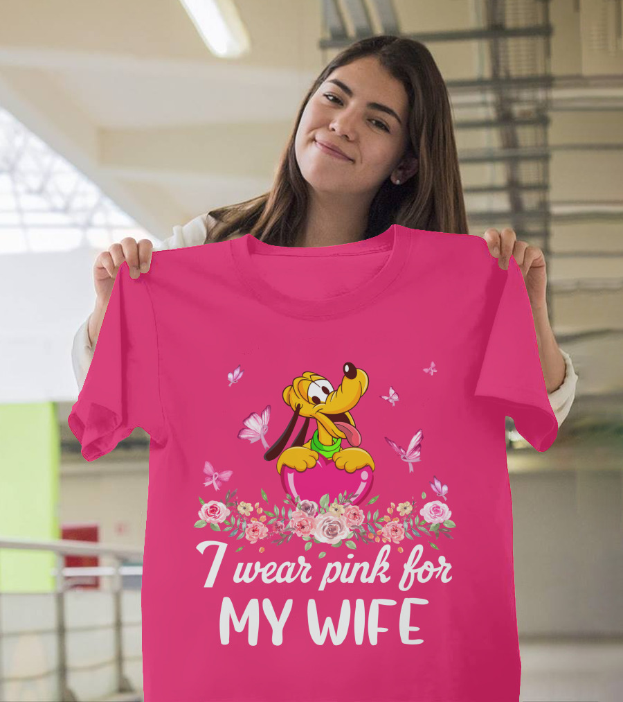 I Wear Pink For My Wife Pluto Butterfly And Floral T-Shirt