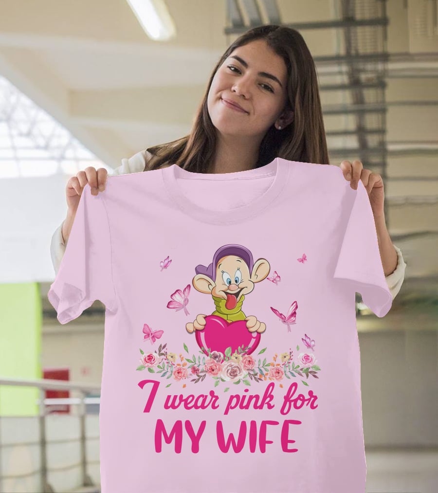 Dopey I Wear Pink For My Wife Butterfly Floral Heart T-Shirt