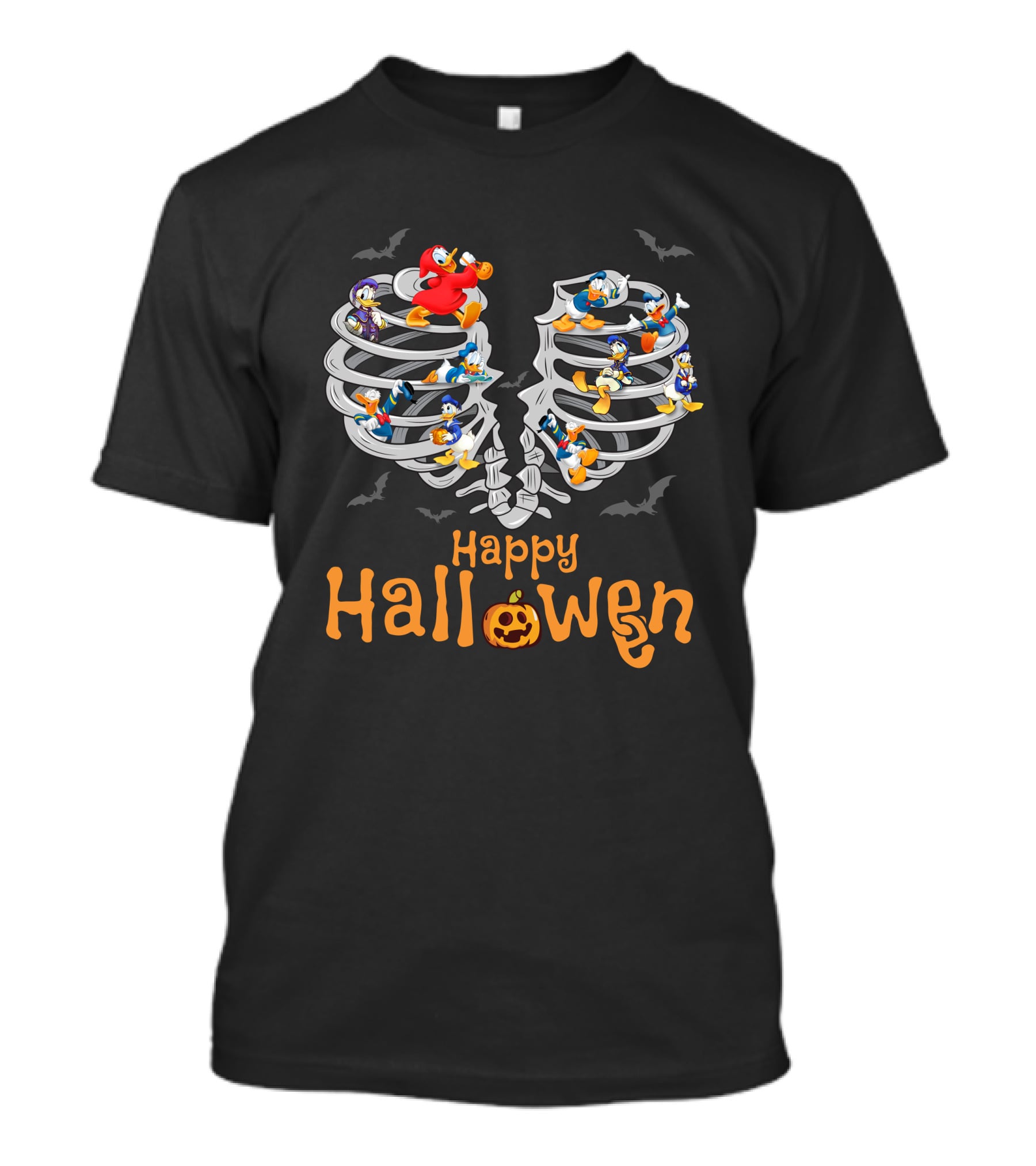Happy Halloween With Donald Duck And Ribcage Skeleton T-Shirt