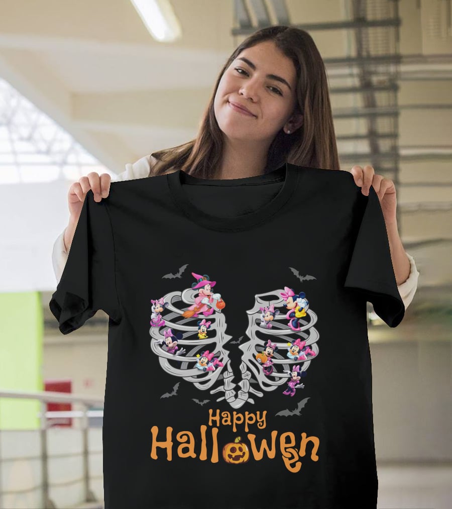 Happy Halloween Minnie Mouse Skeleton Ribcage T-Shirt