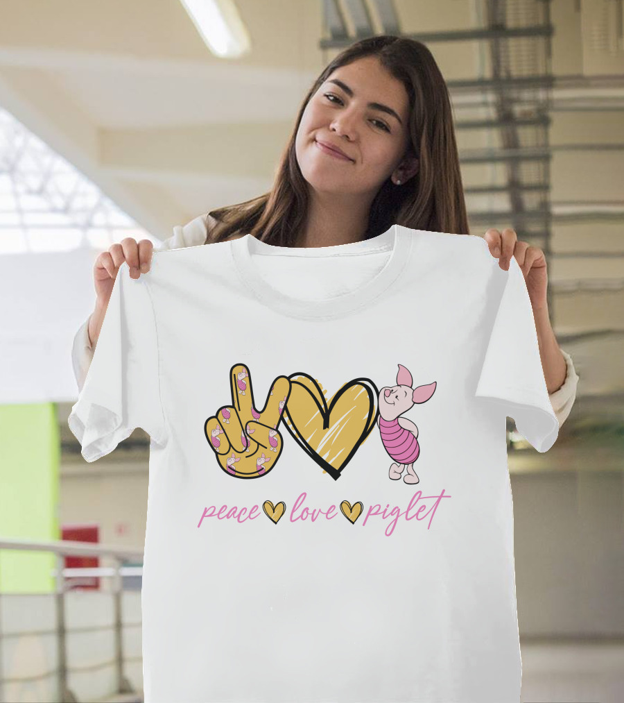 Peace Love Piglet Peace Sign Heart Piglet Character T-Shirt