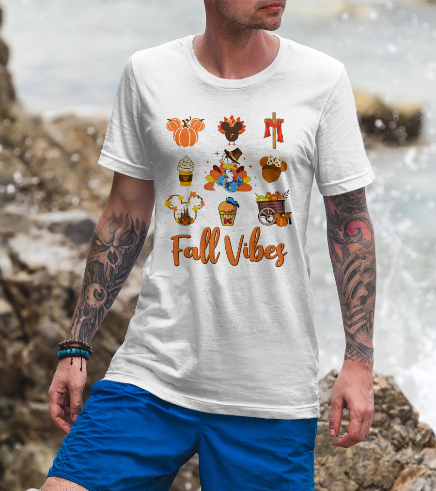 Fall Vibes Donald Thanksgiving Decorations Pumpkin Mickey Mouse Cupcake T-Shirt