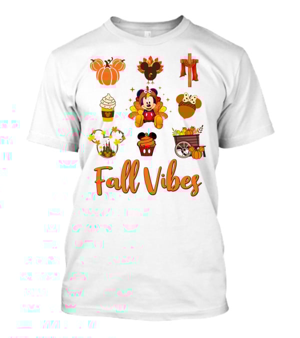 Fall Vibes Mickey Pumpkin Mouse Ears Thanksgiving Cupcake Harvest Decor T-Shirt