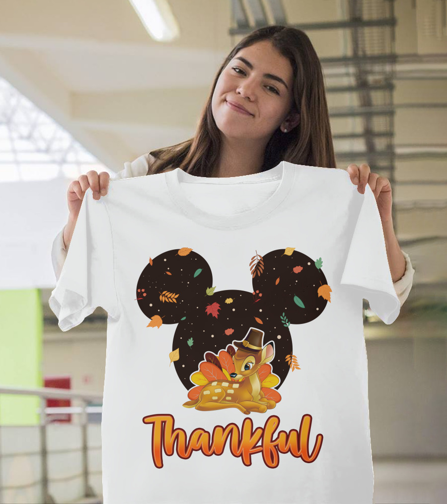 Bambi Thankful Autumn Leaves Mickey Ears T-Shirt