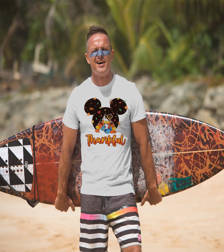 Thankful Donald Duck Mickey Ears Fall Leaves T-Shirt