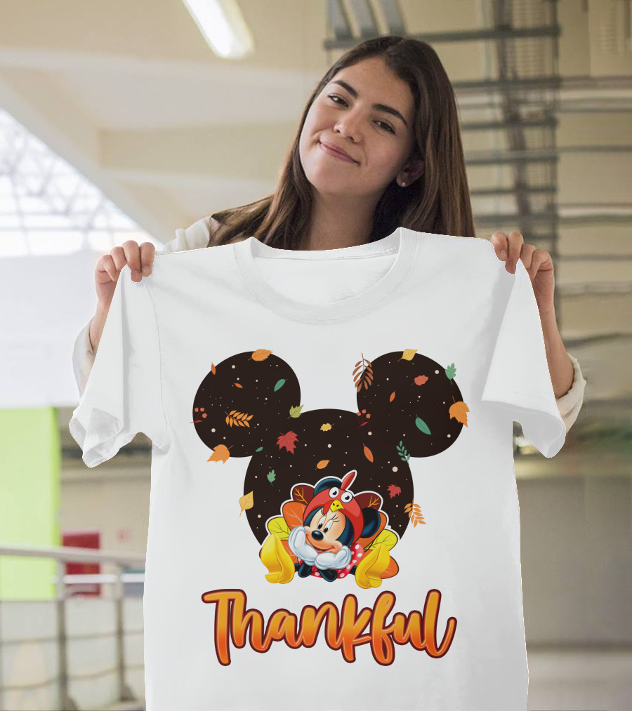 Thankful Minnie Mouse Autumn Leaves T-Shirt