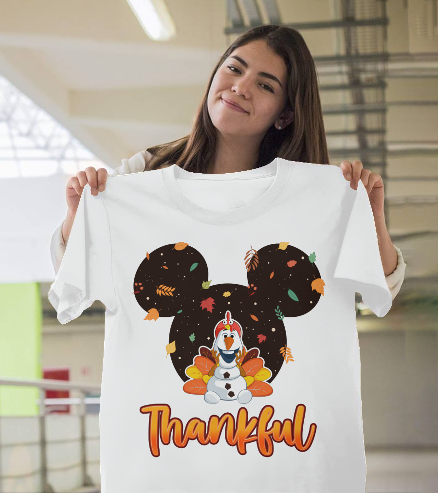 Thankful Olaf Autumn Leaves Mickey Ears T-Shirt