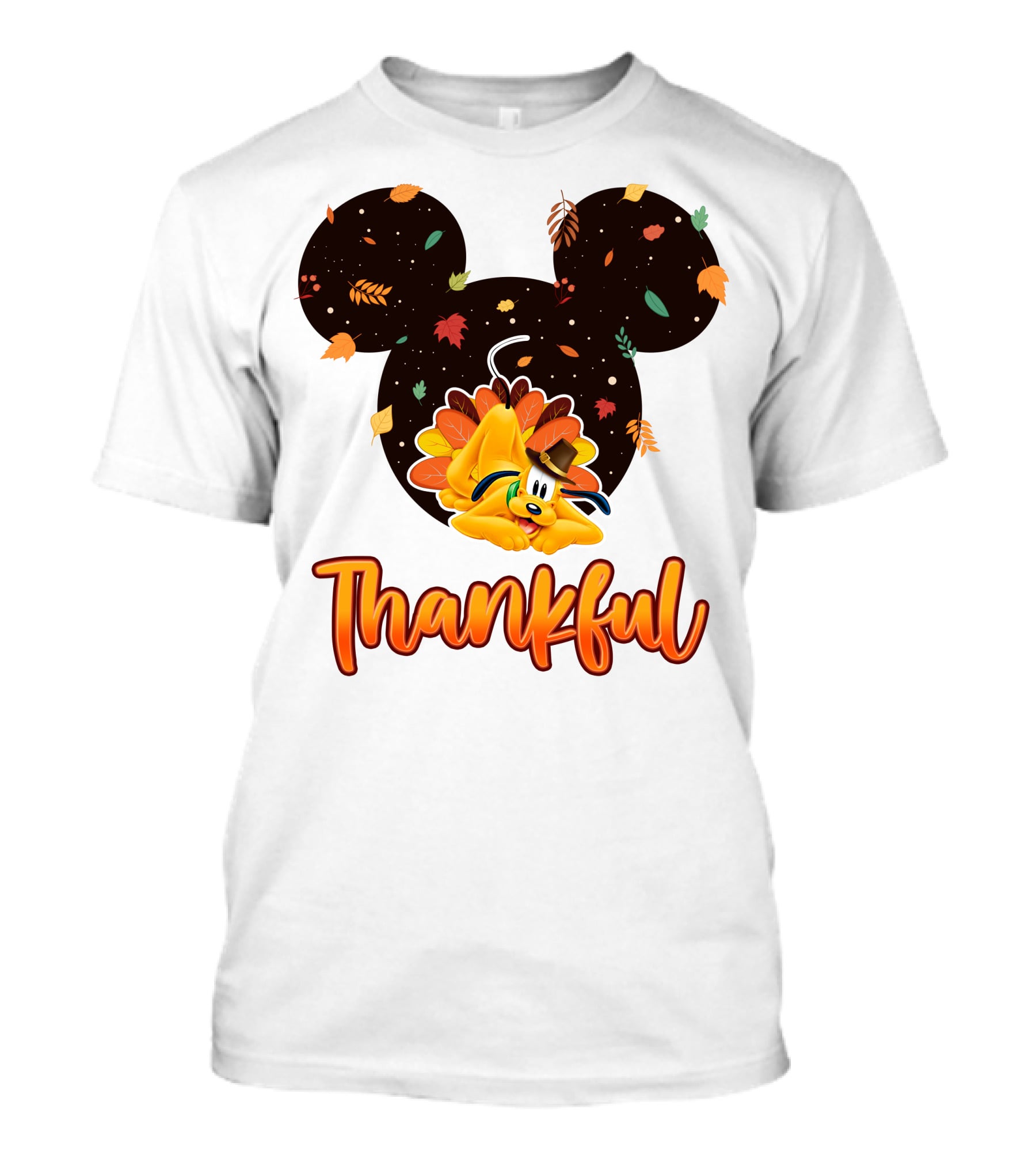 Thankful Pluto In Autumn Leaves Mickey Ears T-Shirt