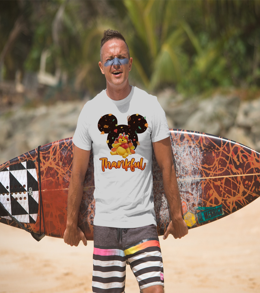 Thankful Pooh Turkey Costume Mickey Ears Leaves T-Shirt