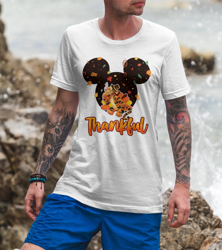 Thankful Tigger With Autumn Leaves And Mickey Ears T-Shirt