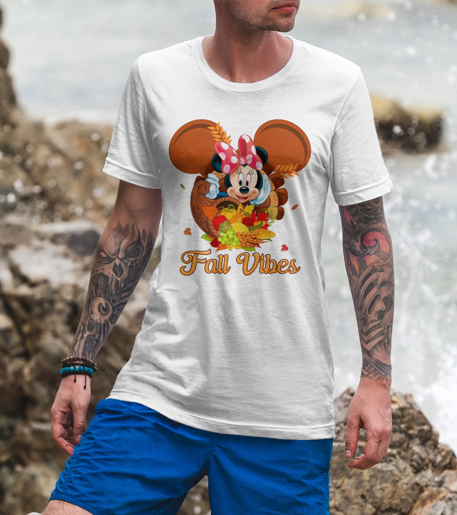Minnie Fall Vibes Cornucopia Harvest Theme T-Shirt