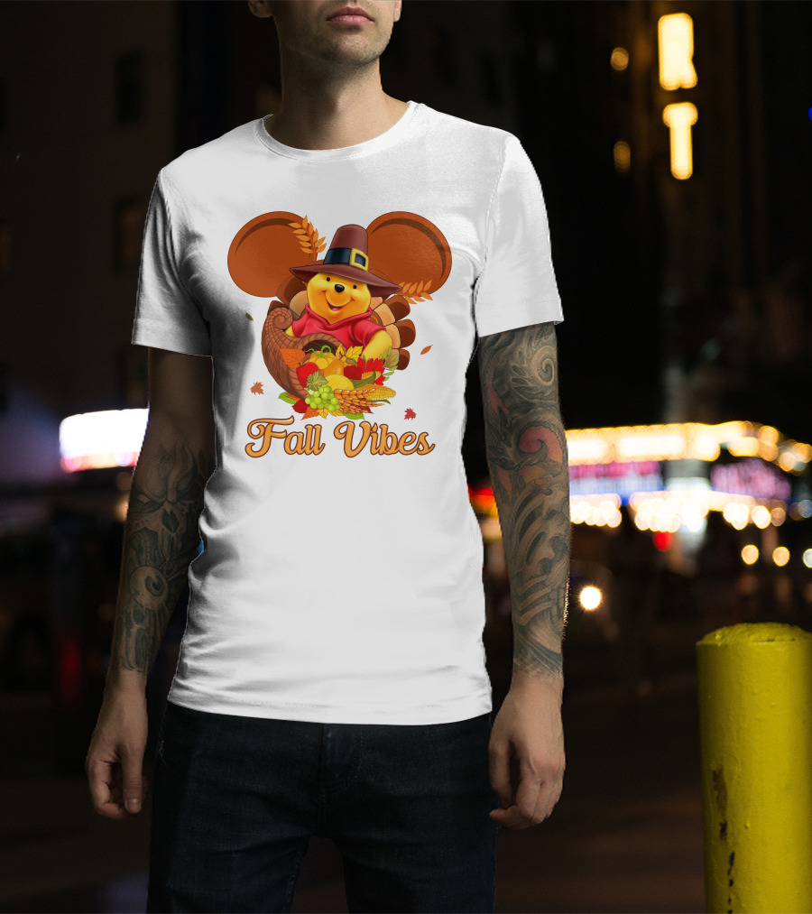 Fall Vibes Pooh Thanksgiving Cornucopia T-Shirt