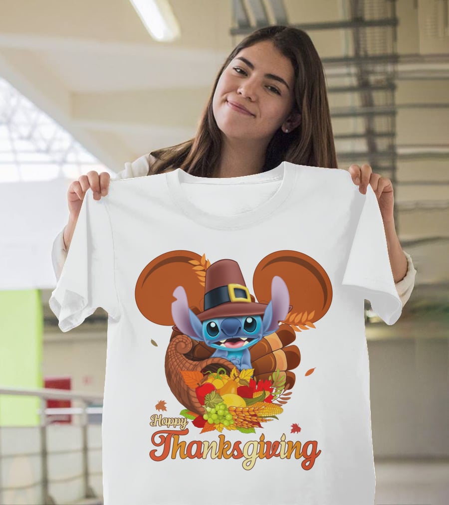 Stitch Happy Thanksgiving Cornucopia Pilgrim Hat T-Shirt